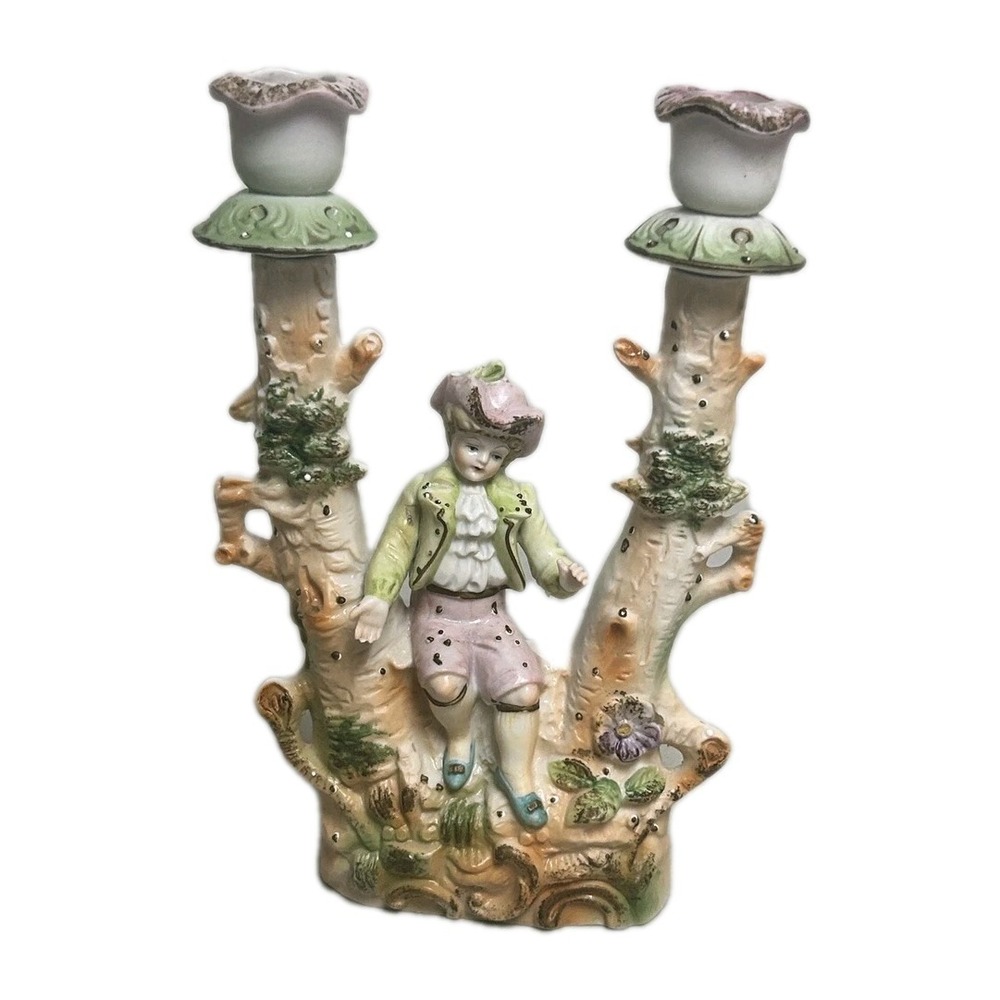 Rare Made in Japan "Paulux" Porcelain Bisque Candlestick Figurine 49B Boy